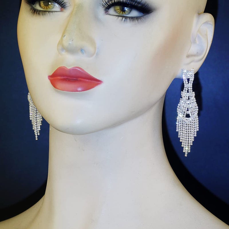 CHRAN Silver Teardrop Crystal Long Tassels Dangle Earrings Sparkling Rhinestone Ladies Gifts - Image 5